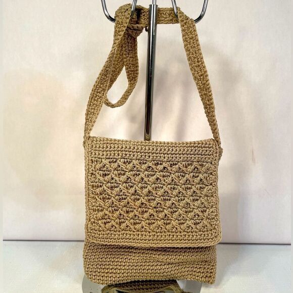 BEIGE CROCHET CROSSBODY ZIPPERED BAG BY WORTHINGTON NWOT - Picture 1 of 4